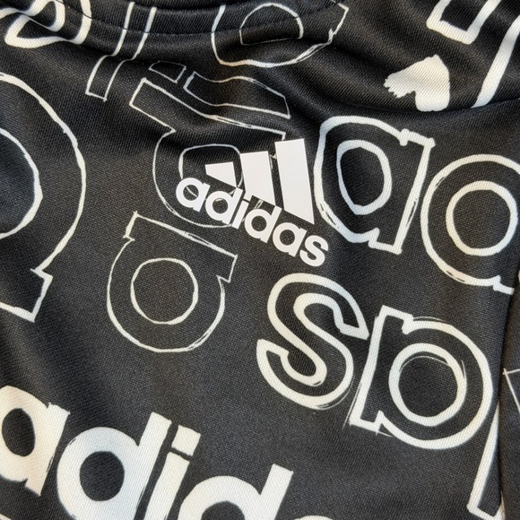 adidas Other - Adidas Kids Black All Over Logo Print Hooded Pullover Sweatshirt Size S 7/8
